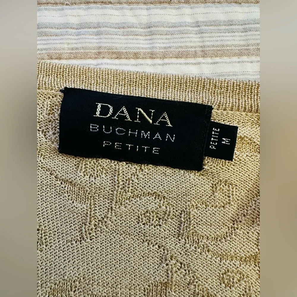 Dana Buchman Petite Tan And Gold Metallic Cardigan, Size M